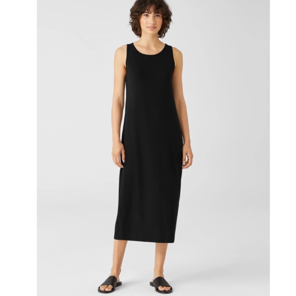 EILEEN FISHER Black Stretch Jersey Tank Dress Size Small